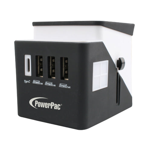 PowerPac PP7980 Multi Travel Adapter Type C with 3X USB Charger