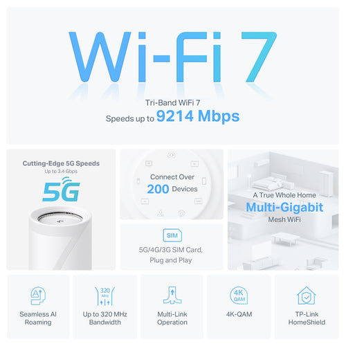 TP-Link Deco BE65-5G BE9300 Tri-Band Whole Home Mesh Wi-Fi 7 System