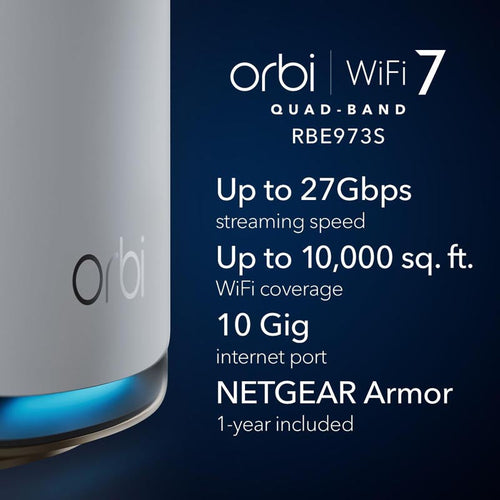 Netgear Orbi 970 Quad-Band WiFi 7 Mesh System - BE27000 27Gbps - 3-Pack - White (RBE973S)