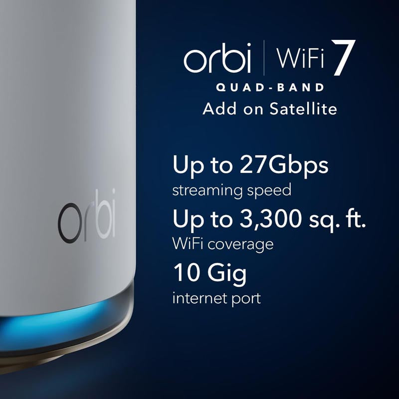 Netgear Orbi 970 Quad-Band WiFi 7 Mesh Add-on Satellite - BE27000 27Gbps - White (RBE970)