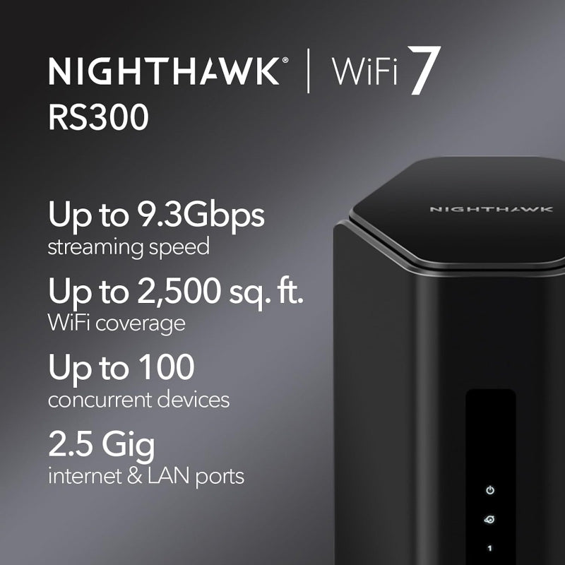 Netgear Nighthawk RS300 Tri-Band Wi-Fi 7 2.5 Gbps WAN Router - BE9300 9.3Gbps