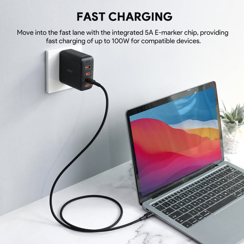 Aukey CIRCLET BLINK CB-SCC101 100W Silicone USB-C to USB-C Cable 1M (Black)
