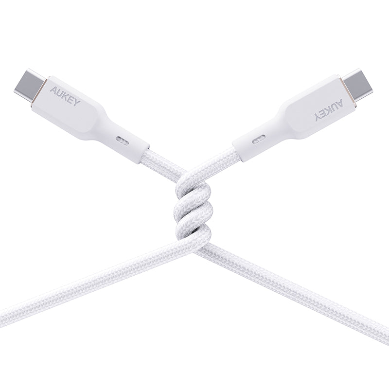 Aukey CB-KCC101 1M 100W Braided USB C to C Cable with Kevlar Core White