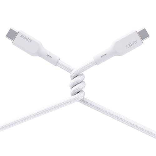 Aukey CB-KCC101 1M 100W Braided USB C to C Cable with Kevlar Core White