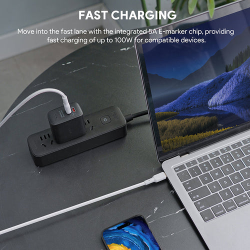 Aukey CB-KCC101 1M 100W Braided USB C to C Cable with Kevlar Core White