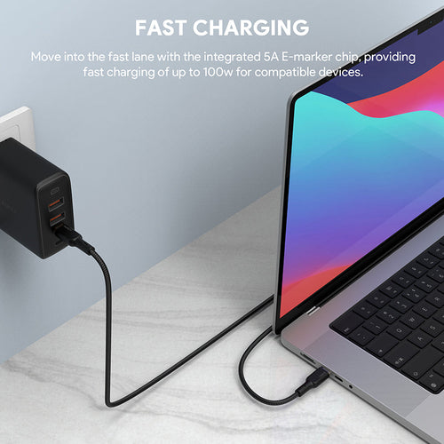 Aukey CB-KCC102 1.8M 100W Braided USB C to C Cable with Kevlar Core Black