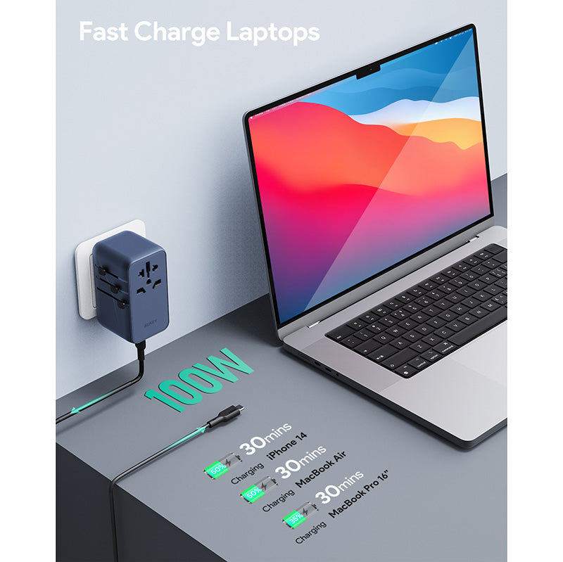 Aukey PA-TA09 100W Universal Travel Charger (Blue)