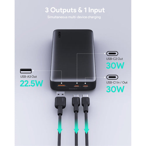 Aukey PB-Y42 Sprint X 20K 30W 20,000mAh Portable Power Bank with PD3.0 (Grey)