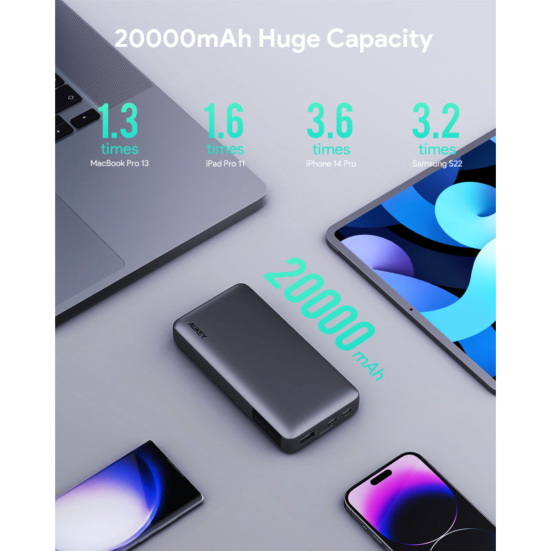 Aukey PB-Y42 Sprint X 20K 30W 20,000mAh Portable Power Bank with PD3.0 (Grey)
