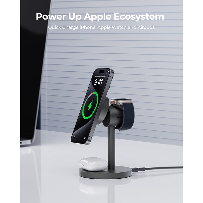 Aukey LC-MC311 MagFusion 3-in-1 Qi2 Magnetic Fast Wireless Charging Station