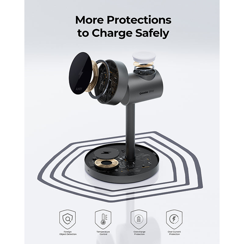 Aukey LC-MC311 MagFusion 3-in-1 Qi2 Magnetic Fast Wireless Charging Station