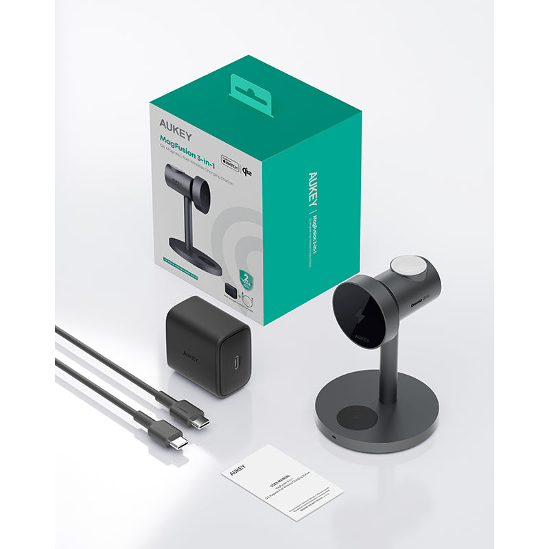 Aukey LC-MC311 MagFusion 3-in-1 Qi2 Magnetic Fast Wireless Charging Station