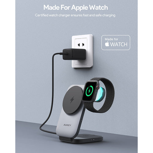AUKEY LC-MC312 MagFusion Z 3-in-1 Foldable Qi2 Magnetic Fast Wireless Charging Station - Gray