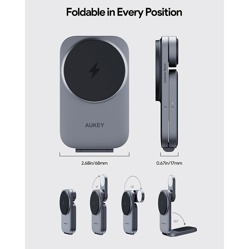 AUKEY LC-MC312 MagFusion Z 3-in-1 Foldable Qi2 Magnetic Fast Wireless Charging Station - Gray