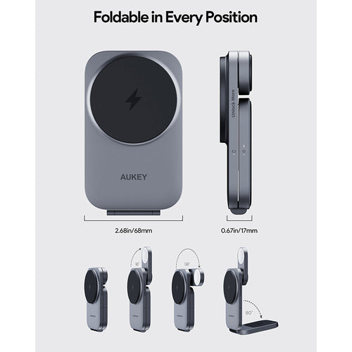 AUKEY LC-MC312 MagFusion Z 3-in-1 Foldable Qi2 Magnetic Fast Wireless Charging Station - Gray