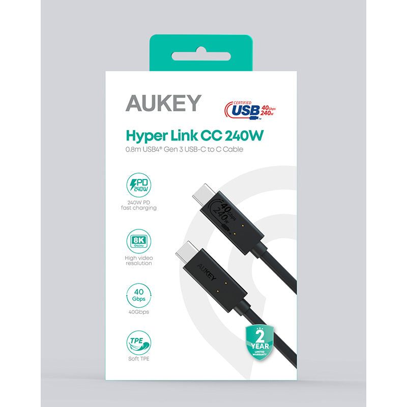 Aukey CB-TCC241 Hyper Link CC 240W USB4 Gen 3 USB-C to C Cable 0.8m