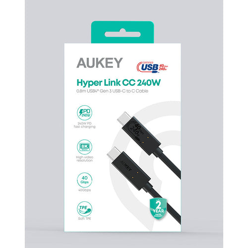 Aukey CB-TCC241 Hyper Link CC 240W USB4 Gen 3 USB-C to C Cable 0.8m