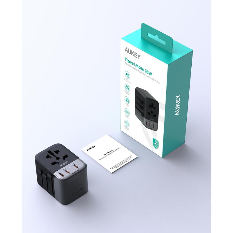 Aukey PA-TA07A 35W GaN Universal Adapter With USB-C and USB-A Ports (Grey)