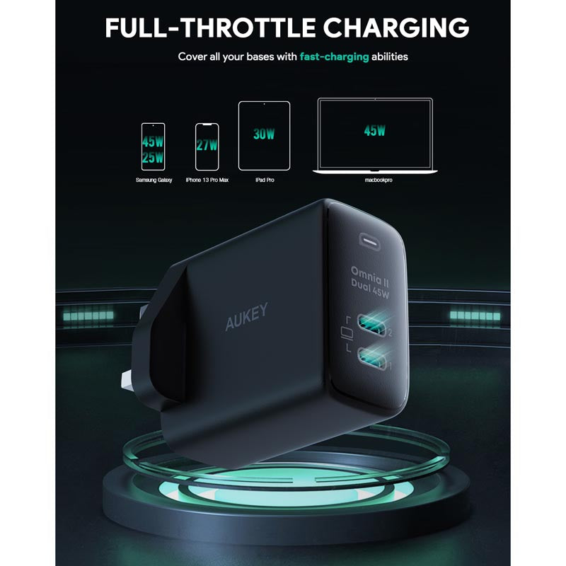 Aukey PA-B4T Omnia II 45W Dual-Port GaNFast PD Wall Charger