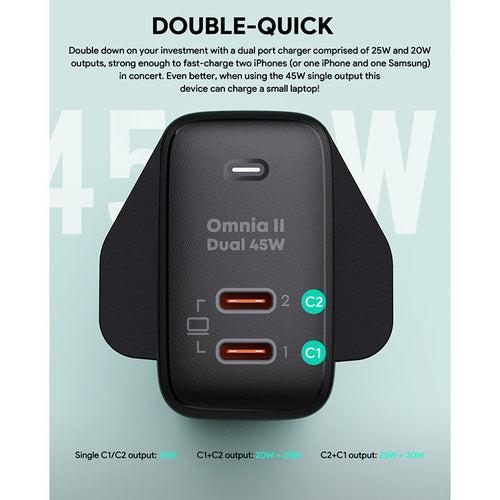 Aukey PA-B4T Omnia II 45W Dual-Port GaNFast PD Wall Charger