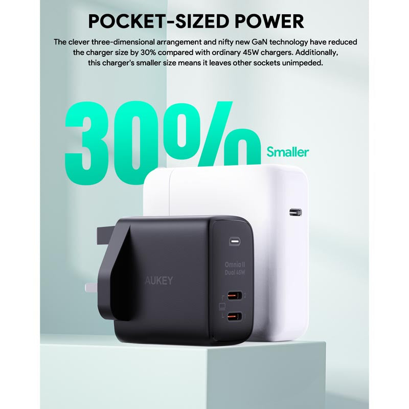 Aukey PA-B4T Omnia II 45W Dual-Port GaNFast PD Wall Charger