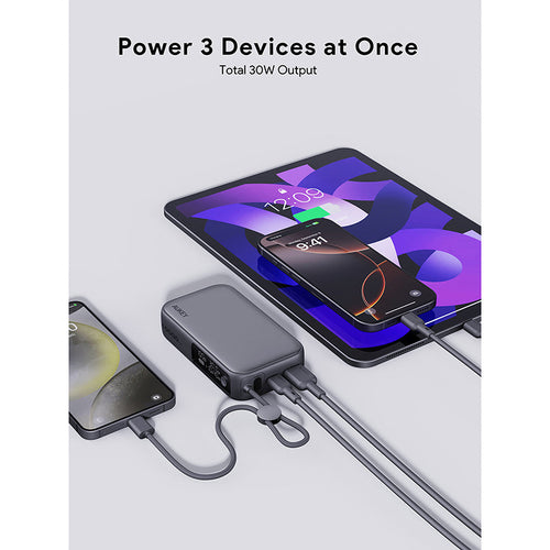 Aukey PB-Y47 Spark Sling 10000mAh Compact Fast Charging PB with Built-in USB-C Cable - Dark Gray