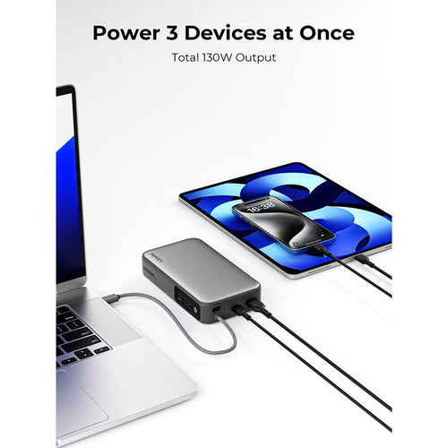 Aukey PB-Y48 Spark Sling 20,000mAh Compact Fast Charging Power Bank with Built-in USB-C Cable (Grey)