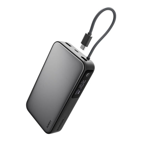 Aukey PB-Y48 Spark Sling 20,000mAh Compact Fast Charging Power Bank with Built-in USB-C Cable (Grey)