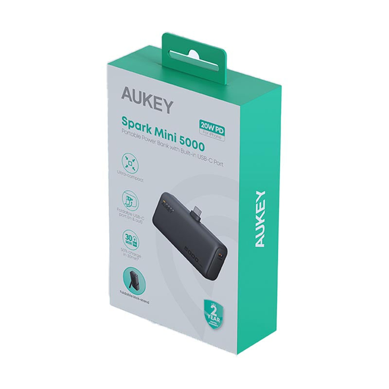 Aukey PB-Y59 Spark Mini 5000mAh Portable Power Bank with Built-in USB-C Port (Grey)
