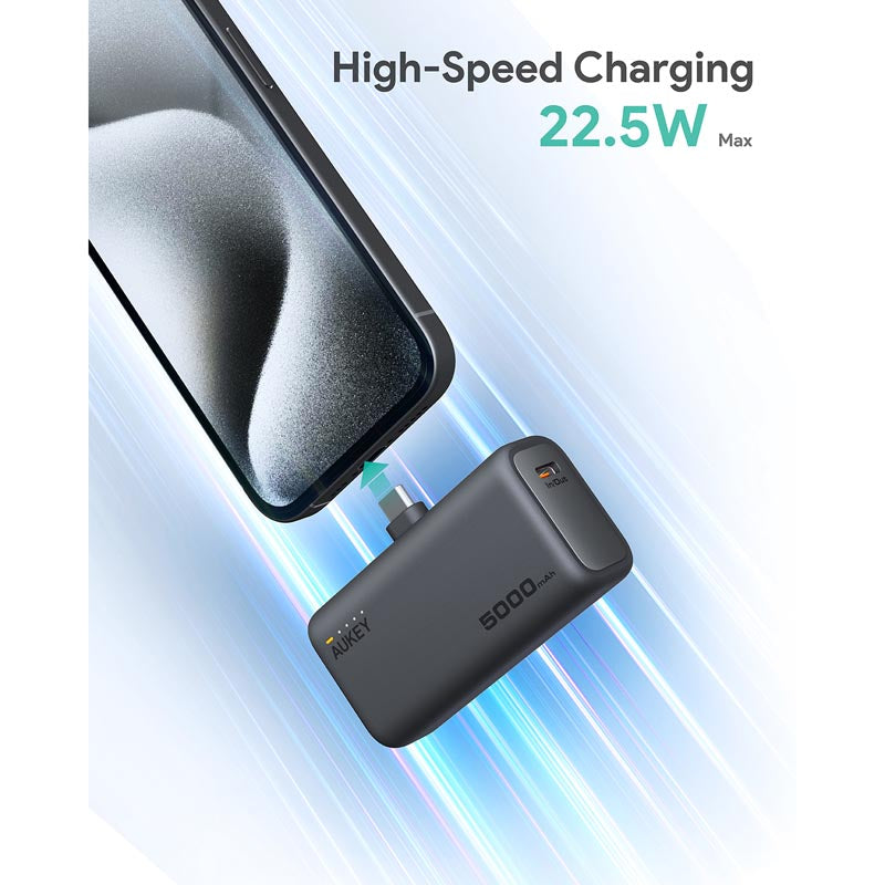 Aukey PB-Y59 Spark Mini 5000mAh Portable Power Bank with Built-in USB-C Port (Grey)