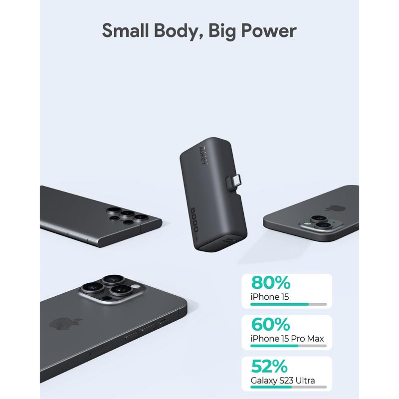 Aukey PB-Y59 Spark Mini 5000mAh Portable Power Bank with Built-in USB-C Port (Grey)