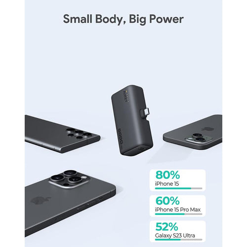 Aukey PB-Y59 Spark Mini 5000mAh Portable Power Bank with Built-in USB-C Port (Grey)