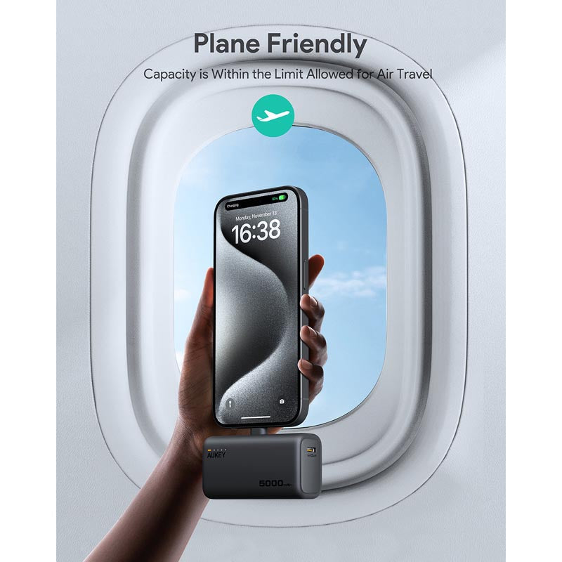 Aukey PB-Y59 Spark Mini 5000mAh Portable Power Bank with Built-in USB-C Port (Grey)