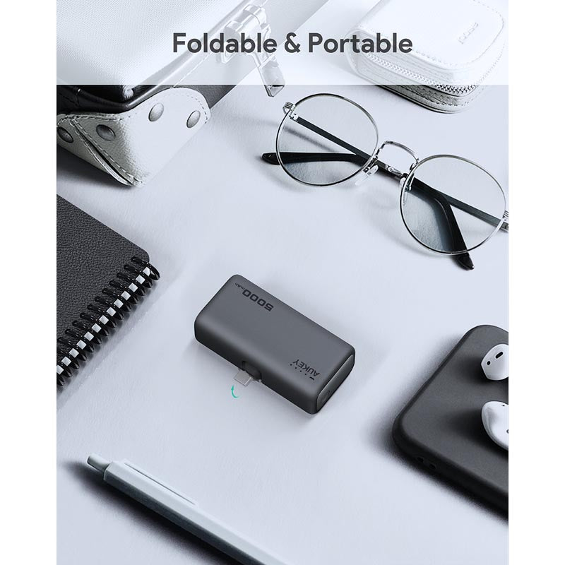 Aukey PB-Y59 Spark Mini 5000mAh Portable Power Bank with Built-in USB-C Port (Grey)