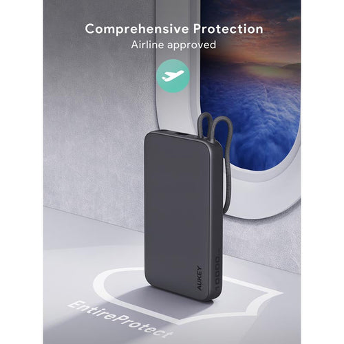 Aukey PB-Y53 Spark Sling 10K Lite Slim Power Bank with Build in C Cable (Gray)