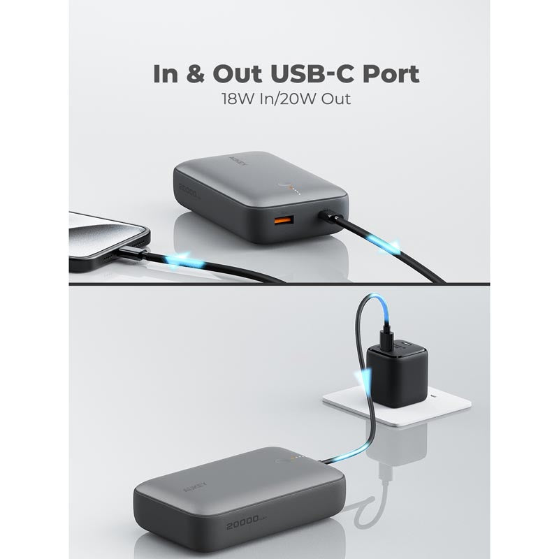 Aukey PB-Y57 Spark Mini 20000mAh Compact Fast Charging Power Bank with 20W PD (White)