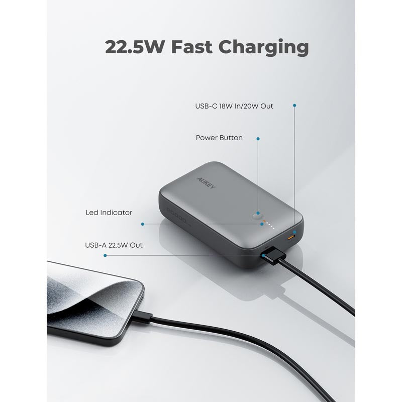 Aukey PB-Y57 Spark Mini 20000mAh Compact Fast Charging Power Bank with 20W PD (White)
