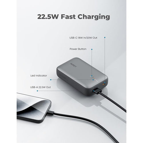 Aukey PB-Y57 Spark Mini 20000mAh Compact Fast Charging Power Bank with 20W PD (White)