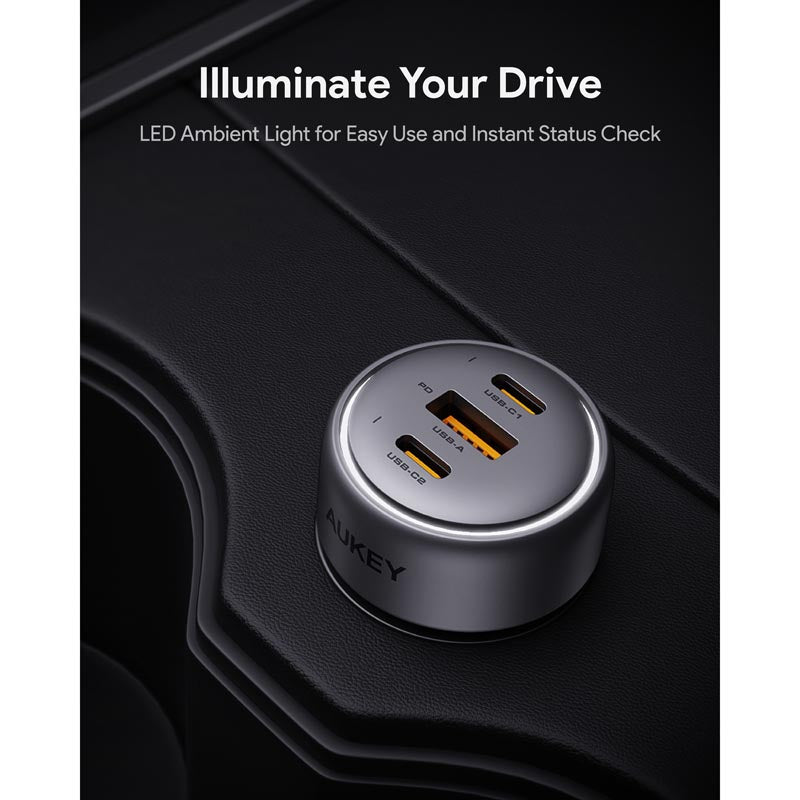 Aukey CC-P1 Pathfinder Mix 3 66W Fast Charging Car Charger (Dark Grey)