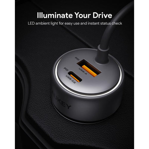 Aukey CC-P2 Pathfinder Sling 75W Fast Charging Car Charger with Built in C Cable (Dark Grey)