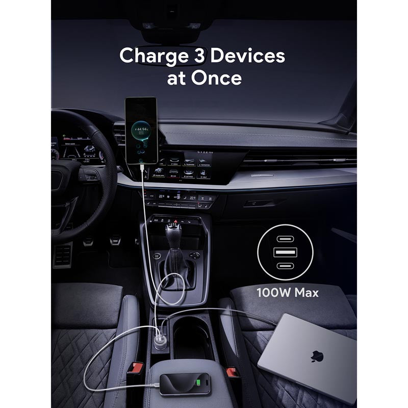 Aukey CC-P3 Pathfinder Mix 3 100W Fast Charging Car Charger (Dark Grey)