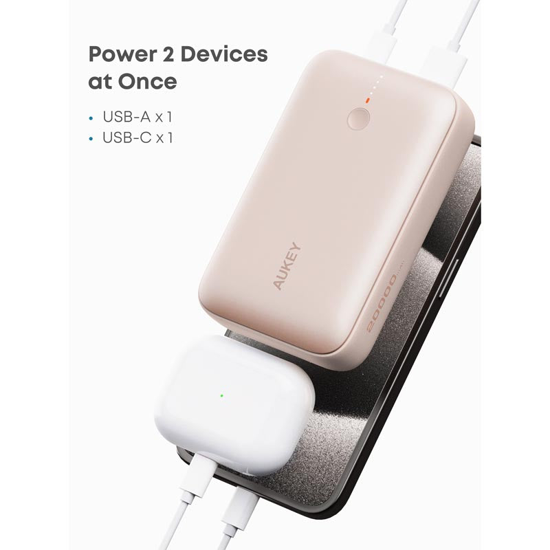 Aukey PB-Y57 Spark Mini 20000mAh Compact Fast Charging Power Bank with 20W PD (Pink)