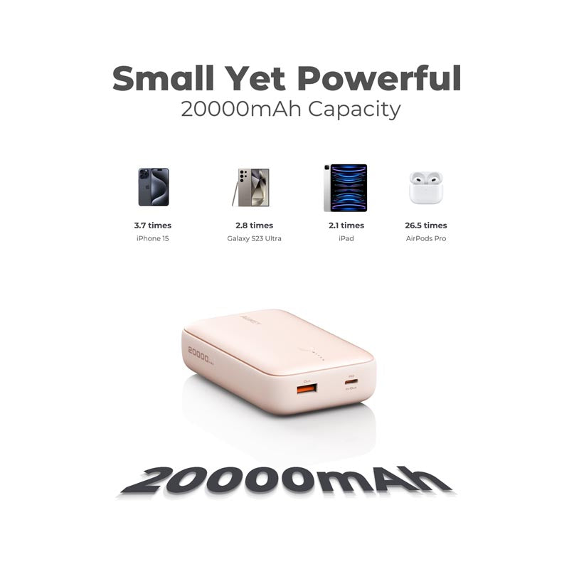 Aukey PB-Y57 Spark Mini 20000mAh Compact Fast Charging Power Bank with 20W PD (Pink)