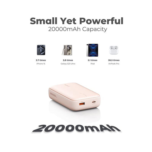 Aukey PB-Y57 Spark Mini 20000mAh Compact Fast Charging Power Bank with 20W PD (Pink)