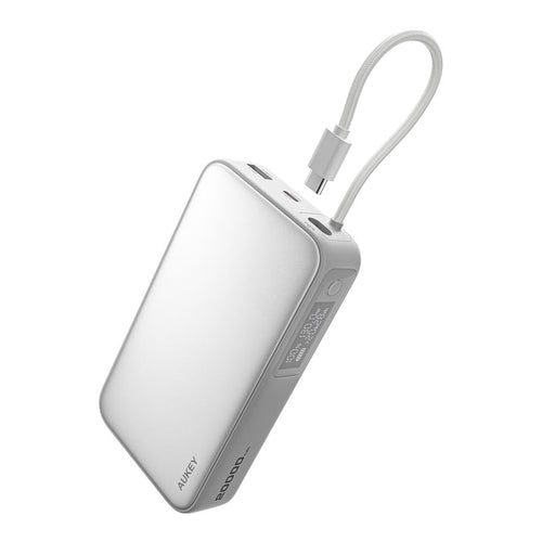 Aukey PB-Y48 Spark Sling 20,000mAh Compact Fast Charging Power Bank with Built-in USB-C Cable (White)