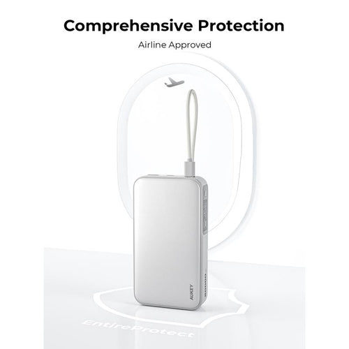 Aukey PB-Y48 Spark Sling 20,000mAh Compact Fast Charging Power Bank with Built-in USB-C Cable (White)