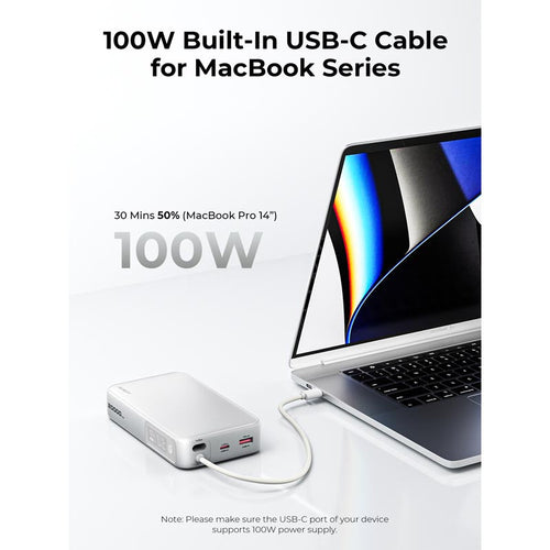 Aukey PB-Y48 Spark Sling 20,000mAh Compact Fast Charging Power Bank with Built-in USB-C Cable (White)