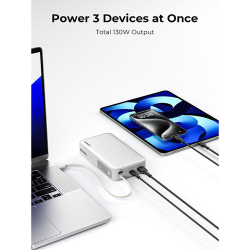 Aukey PB-Y48 Spark Sling 20,000mAh Compact Fast Charging Power Bank with Built-in USB-C Cable (White)