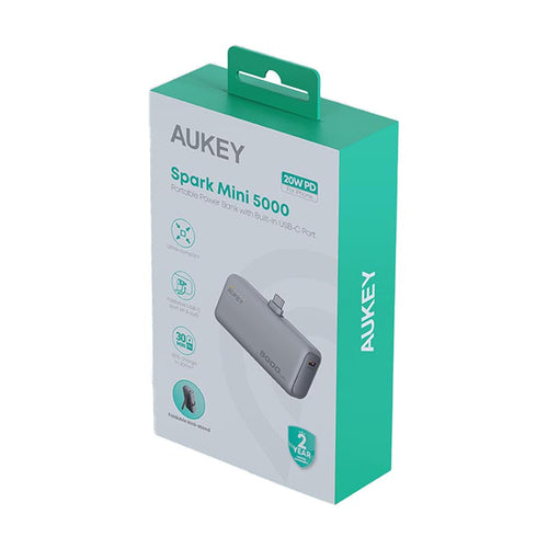 Aukey PB-Y59 Spark Mini 5000mAh Portable Power Bank with Built-in USB-C Port (White)