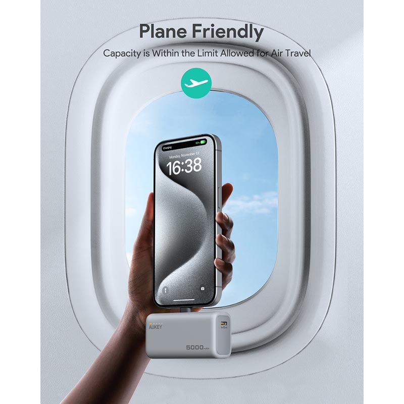 Aukey PB-Y59 Spark Mini 5000mAh Portable Power Bank with Built-in USB-C Port (White)